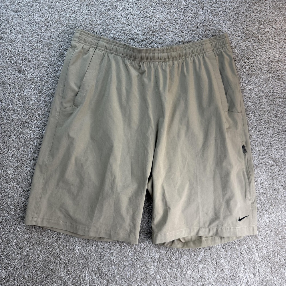 Nike Shorts Mens XL Beige Stretch Quick Dry Lined Running Athletic Gym Training
